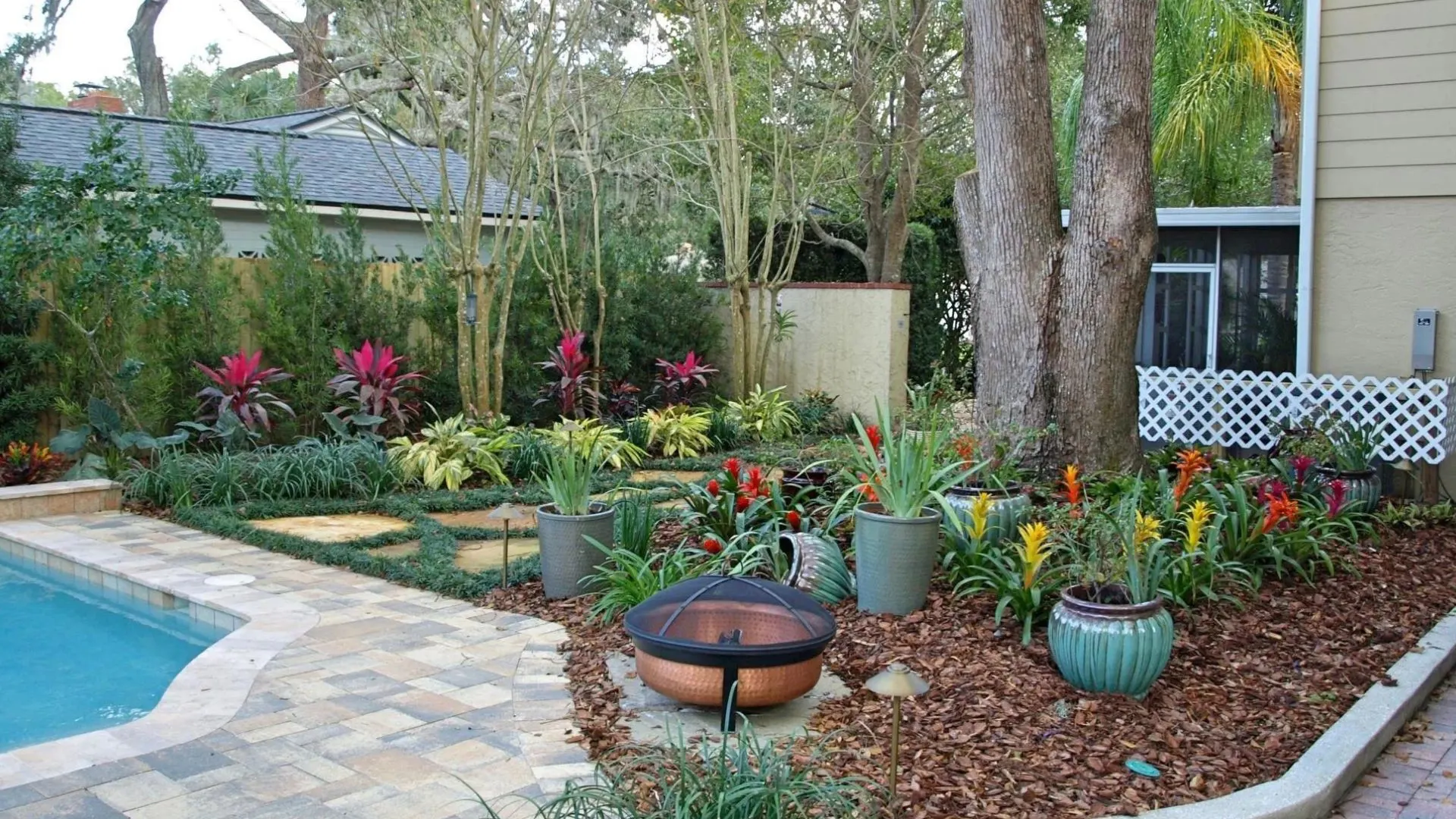 Backyard design zones layout showing living, play, garden, and privacy areas in landscape plan