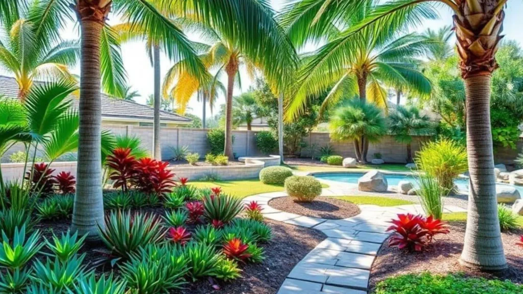 Backyard landscape design ideas showing modern outdoor space with patio, plants, and lighting in Florida